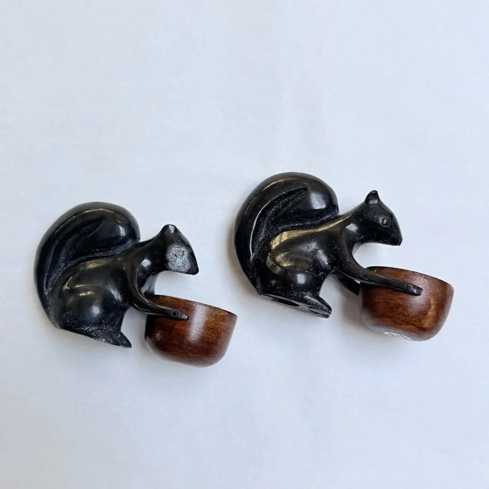 Pottery Barn Salt Server Squirrel Wood Set Of 2 Patina Decor Animal Gift - Picture 5 of 9